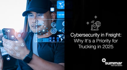 trucker looking at cel with security grid on front